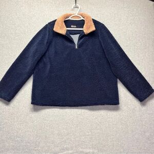 Cupshe Women’s Pullover Jacket 1/4 Zip Terry Jacket Blue Tan Color Block S